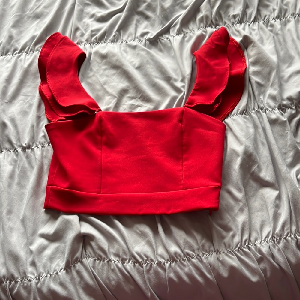 Red ruffle top